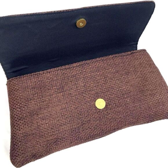 Boutique Brown Burlap and Bead Medallion Summer Envelope Clutch Bag NWOT - Picture 8 of 14